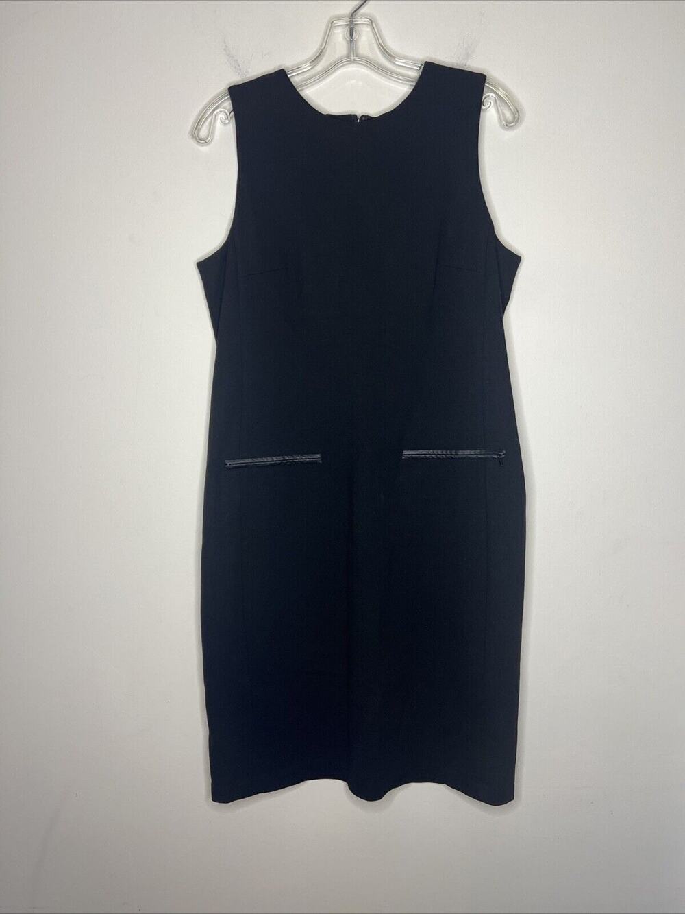 Talbots Women’s Shift Dress Size 10 Black Sleeveless Faux Leather Trim Office